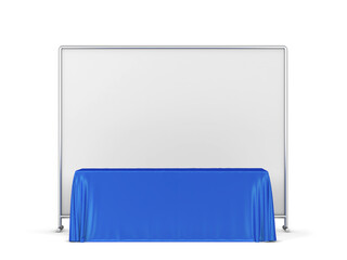 Canvas Print - Blank tradeshow tablecloth with runner and backdrop banner mockup