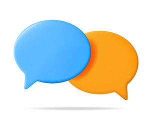 Fototapete - 3D Orange and Blue Blank Speech Bubble Isolated on White. Rendering Chat Balloon Pin. Notification Shape Mockup. Communication, Web, Social Network Media, App Button. Realistic Vector Illustration