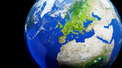 Wall Mural - 3d rendering planet earth europe and africa close up fly