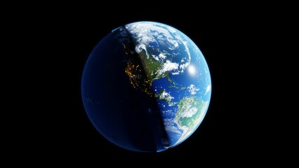 Wall Mural - 3d rendering planet earth, day and night. america continent with night lights
