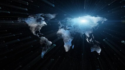 Digital world map binary code slow motion.