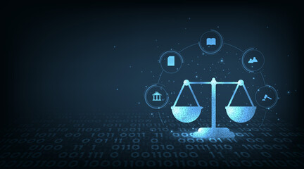 Wall Mural - Concept of Internet law.Cyber Law as digital legal services Labor law, Lawyer, on Dark Blue blurred background.