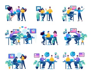 Poster - Set of mini concepts of creative teams, freelancers, hackers, programmers, designers, software developers, investors, screenwriters, photographers