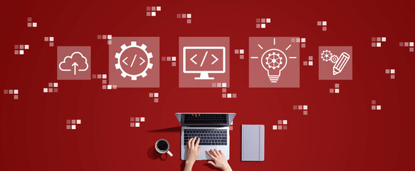 Web development concept with person working with a laptop