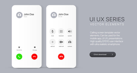 Poster - Voice call screen. Mockup incoming call, voicemail screen, smartphone interface vector UI UX template for application. New Call screen template. Mobile app display template. Vector illustration.