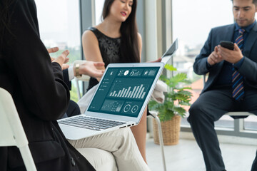 Poster - business data dashboard analysis by ingenious computer software . investment application display bus