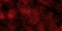 Abstract Background With Scary Red And Black Horror Background. Dark Grunge Red Concrete . Grungy Red Canvas Background Or Texture .Textured Smoke.  Abstract Background With Natural Texture .