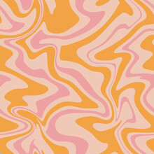 Groovy Hippie Retro Seamless Pattern. Disco Wavy Marble Background For Trendy Funky Prints. Trippy Psychedelic Swirl Summer Backdrop.