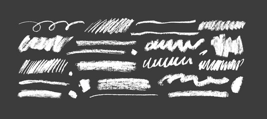 chalk pencil lines and squiggles, wide strokes, hatching. scribble white strokes vector set. hand dr