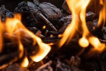 Close Up Of Burning Firewood