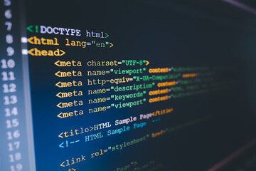 Leinwandbilder - HTML code on computer monitor. Software / Web Developer Programming Code
