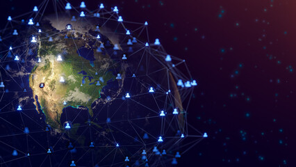 Aufkleber - Connecting people network and global earth connection. Social media and Network community concept. Global business, internet technology, IoT. 3D Rendering.Elements of this image furnished by NASA.