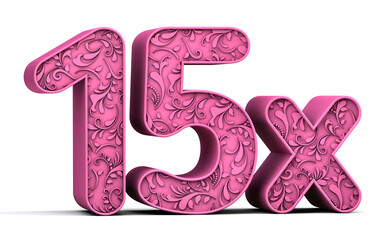 Wall Mural - 15x 3d floral text isolated on white background. Sale concept. 3d illustration.	