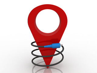 Fototapete - 3d rendering Red map pointer connected aux cable