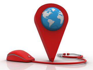 Fototapete - 3d rendering hospital navigation with mouse connected Stethoscope