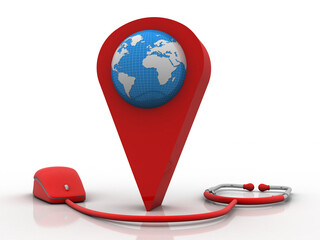 Fototapete - 3d rendering hospital navigation with mouse connected Stethoscope