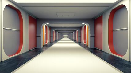 Wall Mural - 3d render. Futuristic corridor interior design