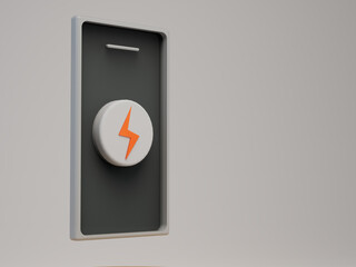 Poster - a small smartphone with a charging icon in the form of a lightning bolt on a gray background with a place for a signature. 3d illustration. 3d render