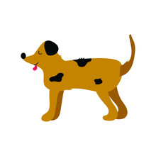 Vector Illustration Of A Cute Dog. Red Dog. Flat Dog. White Isolated Background. Print On Fabric.