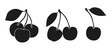 Vector Set of berries: a cherry, couple of cheries, a bunch of cheries - black icons on white background