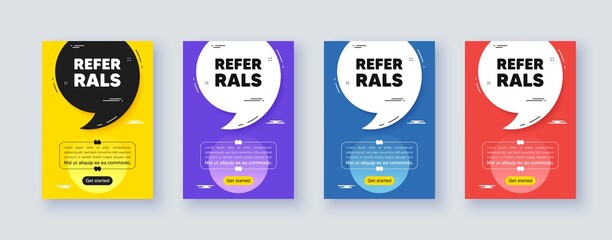 Poster frame with quote, comma. Referrals tag. Referral program sign. Advertising reference symbol. Quotation offer bubble. Referrals message. Vector