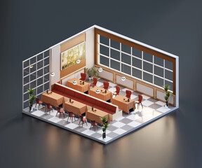 Poster - Isometric view restaurant open inside interior architecture, 3d rendering.