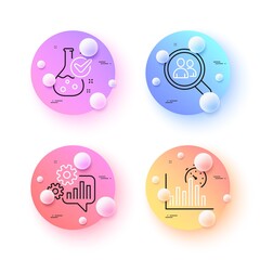Poster - chemistry lab, cogwheel and report timer minimal line icons. 3d spheres or balls buttons. search emp