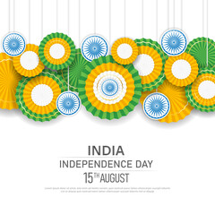 15 th August Indian Independence Day poster design with badge shape flags with Ashoka Chakra . vector illustration