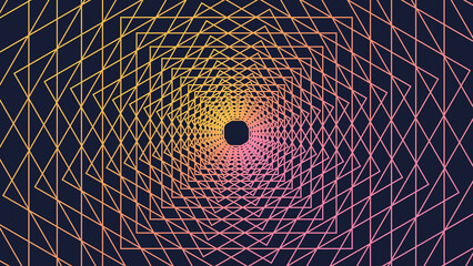 Poster - twisted gradient lines of a quadrangular frame. vector 3d tunnel made of geometric shapes. abstract 