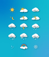 weather icons set. paper cut style vector illustration.