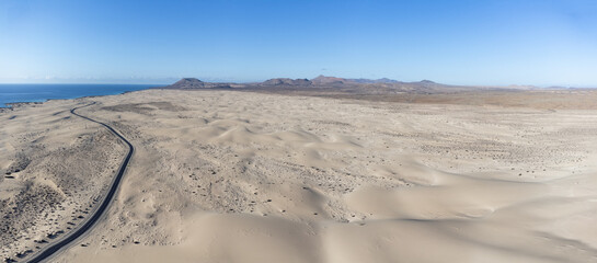 Corralejo Sand Dunes Panorama aerial view, Fuerteventura