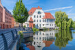 Brandenburg City Canal, Main water level gauge and the villa of the Havelmuehle in Brandenburg an der Havel