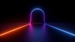 canvas print picture 3d render, abstract neon background, curvy line glowing with colorful light in ultraviolet spectrum, round arch