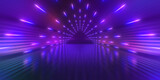 Fototapeta Do przedpokoju - 3d render, abstract colorful neon background, triangular tunnel illuminated with ultraviolet light