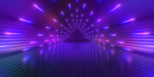 3d Render, Abstract Colorful Neon Background, Triangular Tunnel Illuminated With Ultraviolet Light