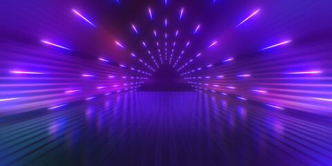 Wall Mural - 3d render, abstract colorful neon background, triangular tunnel illuminated with ultraviolet light