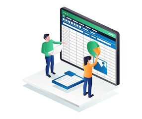 Leinwandbilder - A couple is editing a table in excel