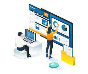 Aufkleber - A couple is compiling data analysis with programming language