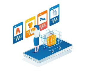 Poster - Woman choosing an order in an online shop