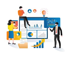 Aufkleber - The team is analyzing investment business company data