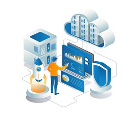 Poster - Startup web developer isometric illustration