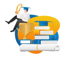 Poster - Students graduate from school and get trophies