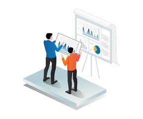 Aufkleber - Two men analyzing data business