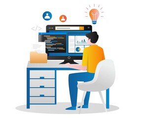 Aufkleber - Man analyzing programming language data