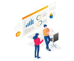 Poster - Having a casual discussion beside the business monitor