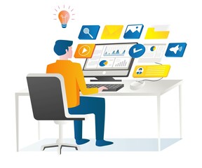 Poster - Men think hard to work on the computer