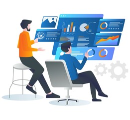 Aufkleber - Two men controlling data analysis