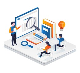 Poster - Concept of isometric illustration of students studying with books
