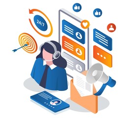 Aufkleber - Concept illustration of isometric customer service digital marketing strategy