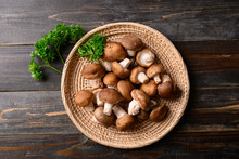 Fresh Shiitake Mushroom, Edible Mushroom And Food Ingredient In Asian Cuisine